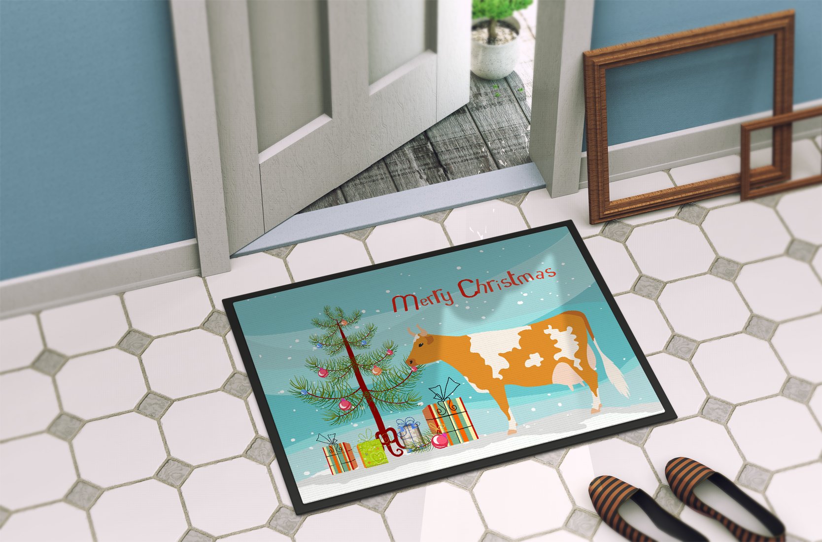 Guernsey Cow Christmas Indoor or Outdoor Mat 24x36 BB9188JMAT by Caroline's Treasures