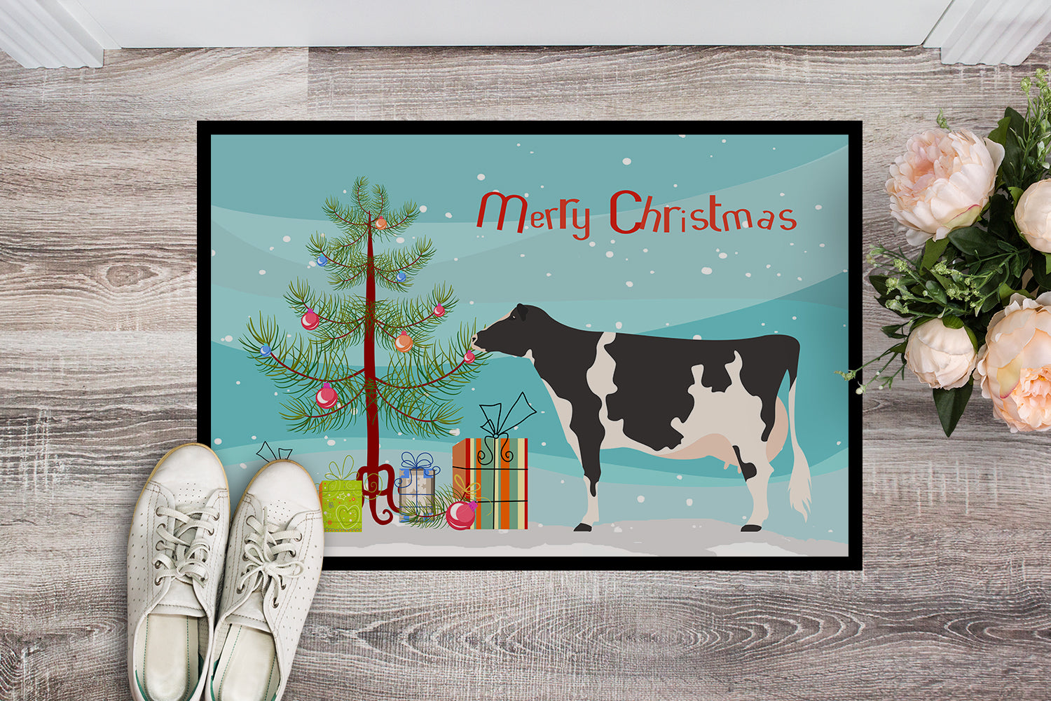 Holstein Cow Christmas Indoor or Outdoor Mat 18x27 BB9189MAT - the-store.com