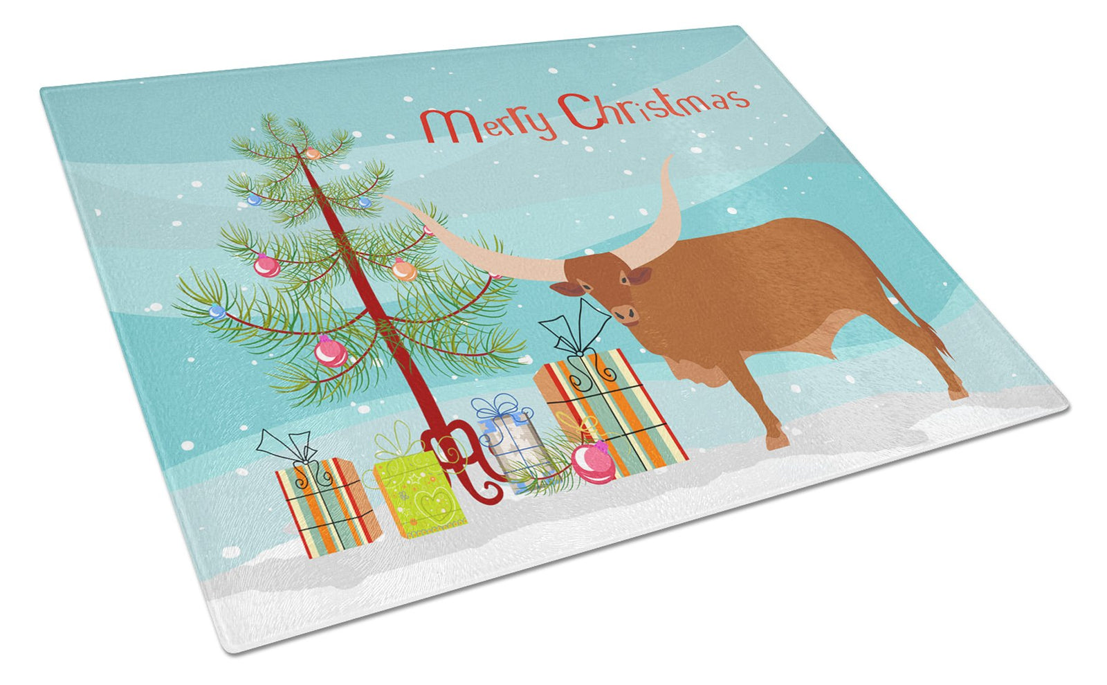 Ankole-Watusu Cow Christmas Glass Cutting Board Large BB9190LCB by Caroline's Treasures