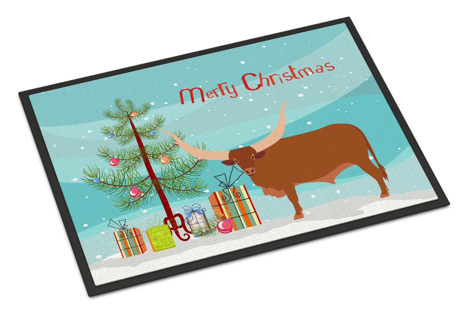 Ankole-Watusu Cow Christmas Indoor or Outdoor Mat 18x27 BB9190MAT - the-store.com