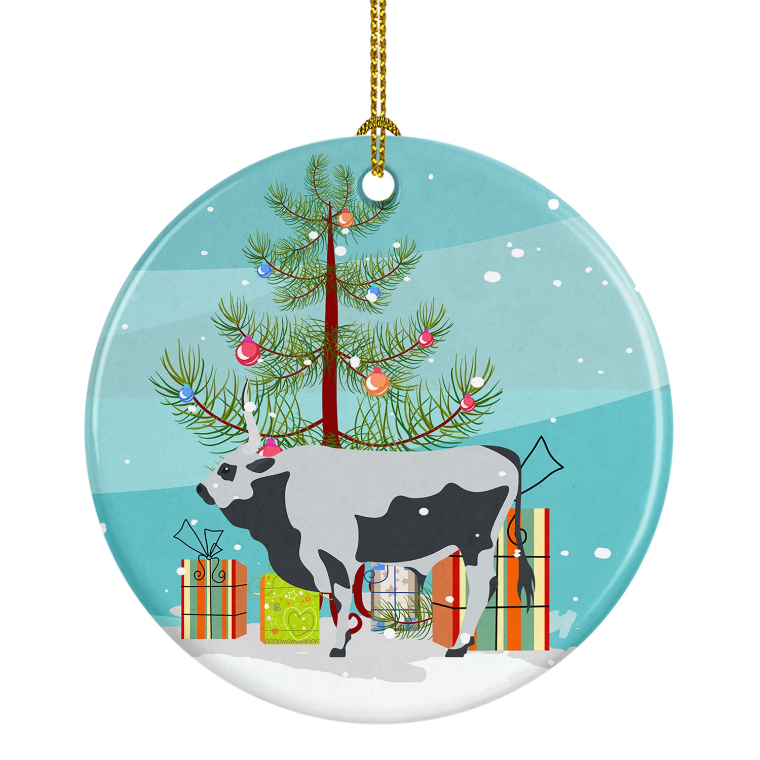 Hungarian Grey Steppe Cow Christmas Ceramic Ornament BB9191CO1 - the-store.com