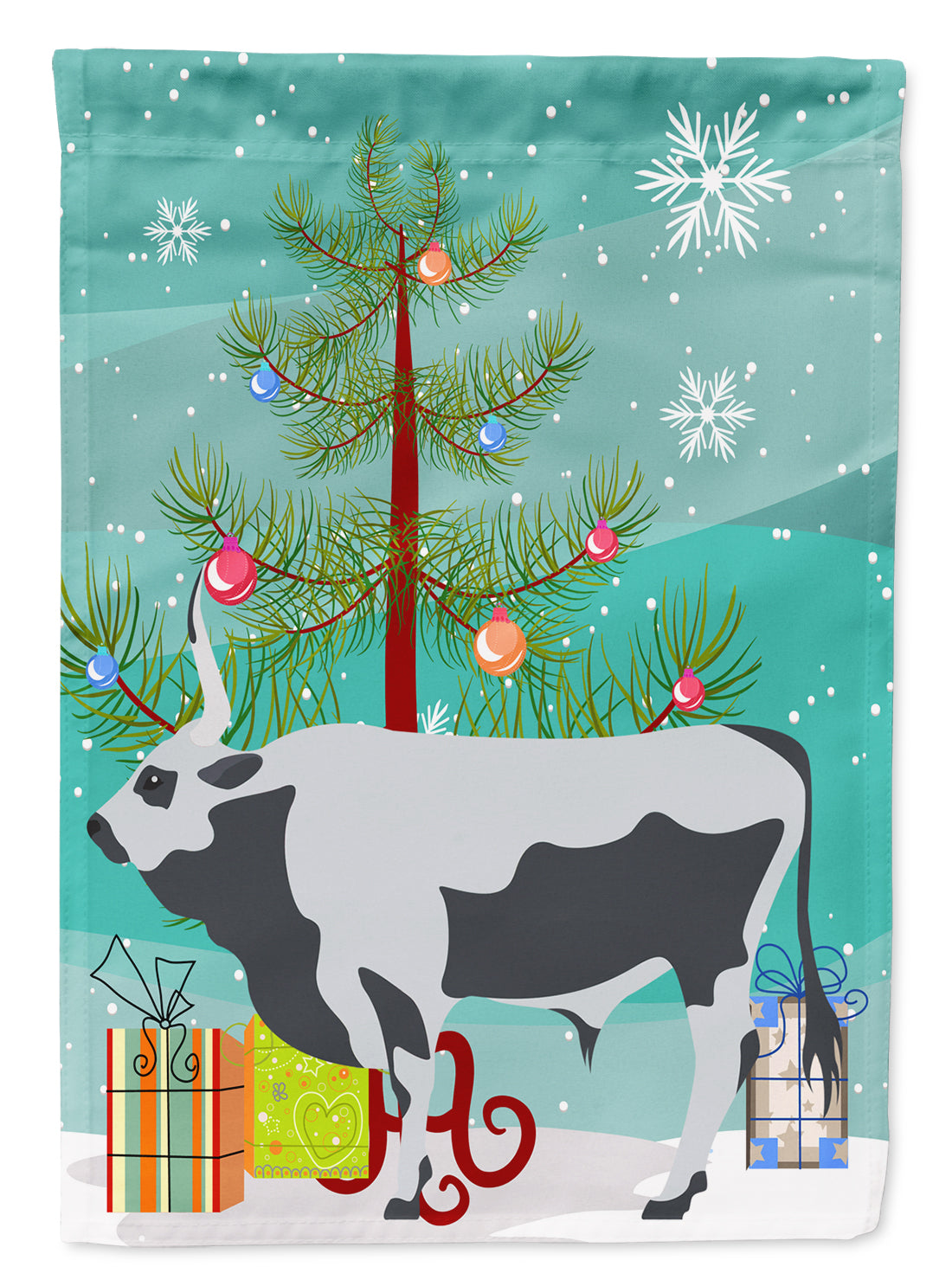 Hungarian Grey Steppe Cow Christmas Flag Garden Size BB9191GF  the-store.com.