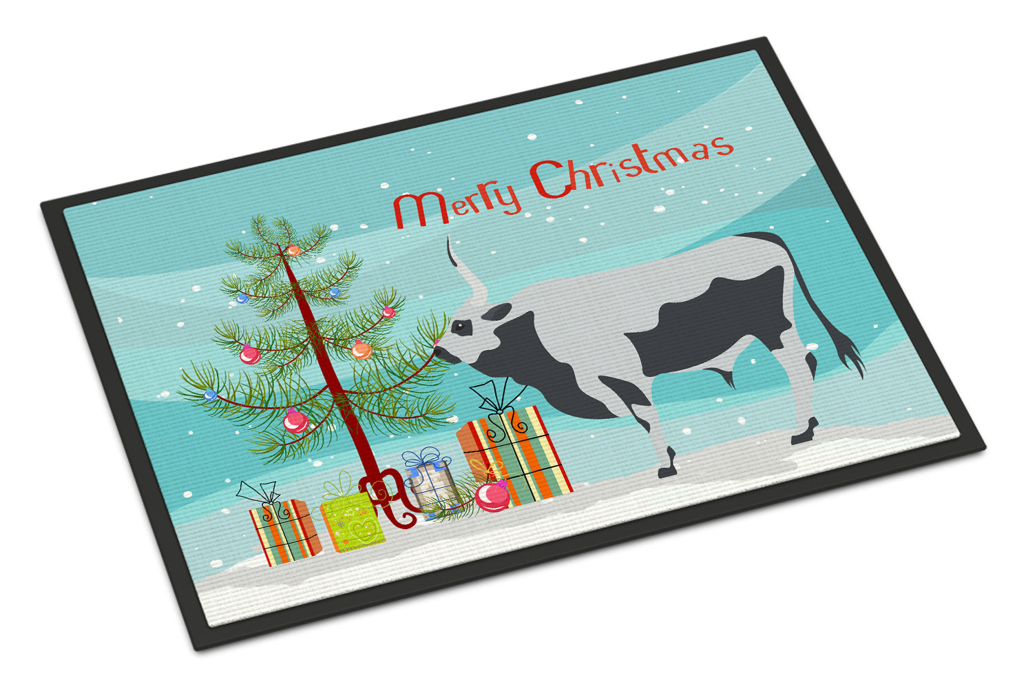 Hungarian Grey Steppe Cow Christmas Indoor or Outdoor Mat 18x27 BB9191MAT - the-store.com