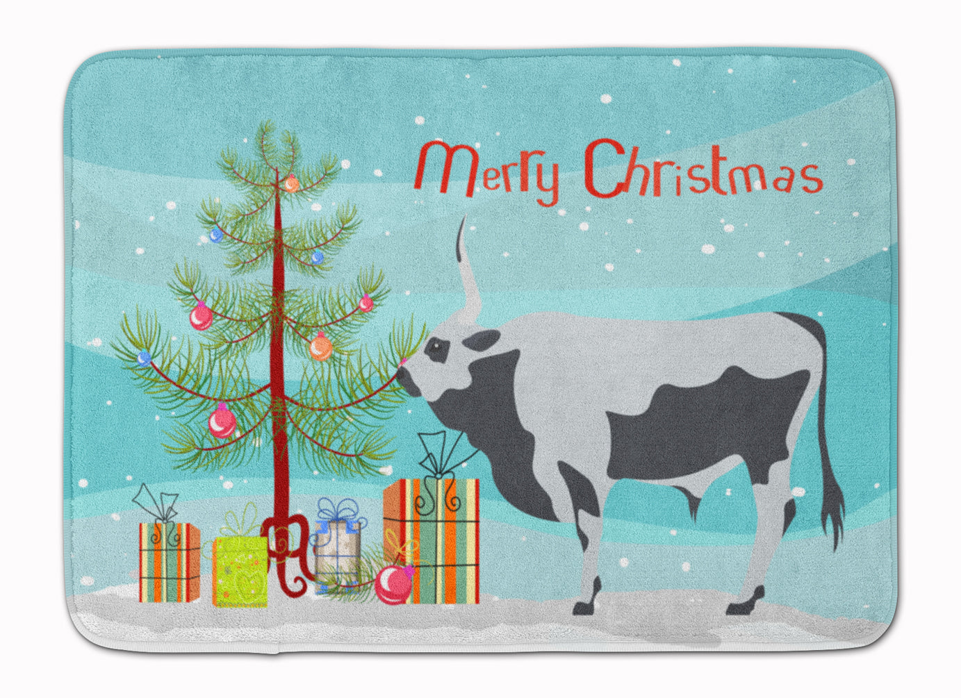 Hungarian Grey Steppe Cow Christmas Machine Washable Memory Foam Mat BB9191RUG - the-store.com