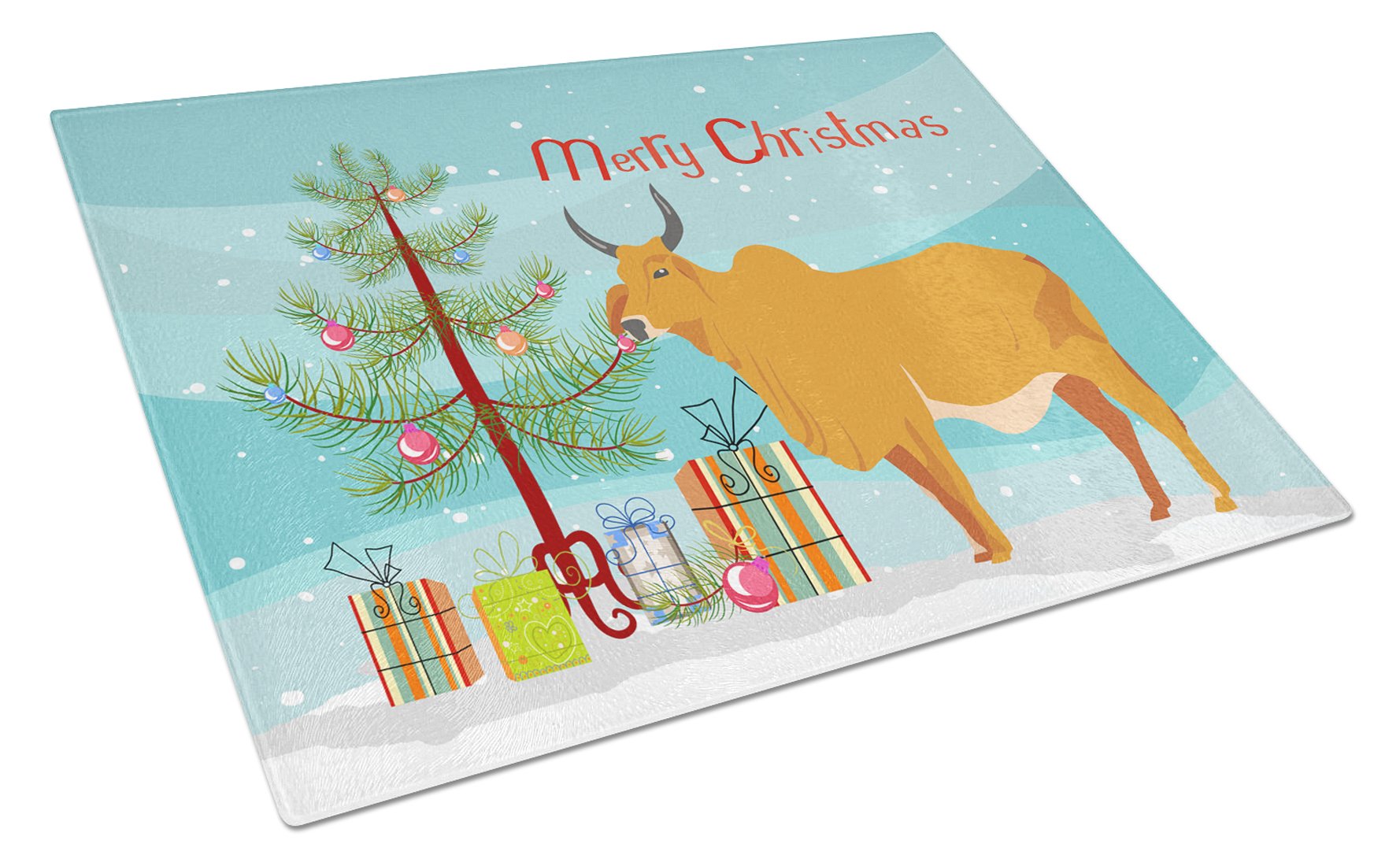 Zebu Indicine Cow Christmas Glass Cutting Board Large BB9192LCB by Caroline's Treasures