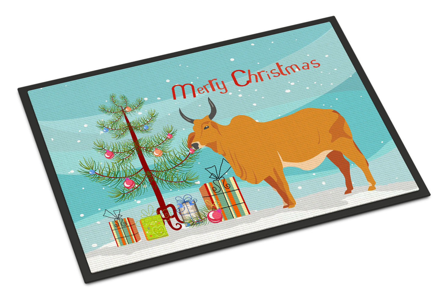 Zebu Indicine Cow Christmas Indoor or Outdoor Mat 18x27 BB9192MAT - the-store.com