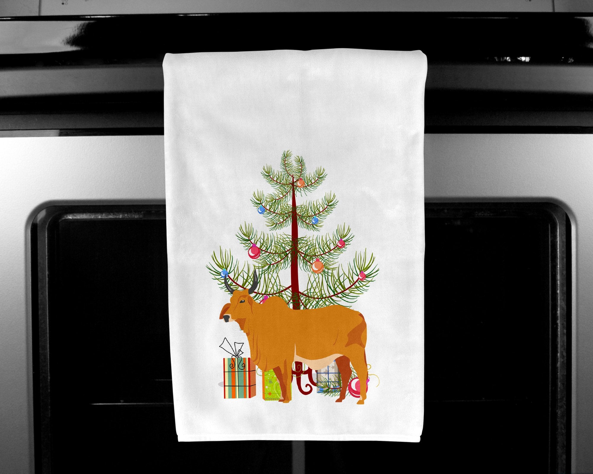 Zebu Indicine Cow Christmas White Kitchen Towel Set of 2 BB9192WTKT by Caroline's Treasures