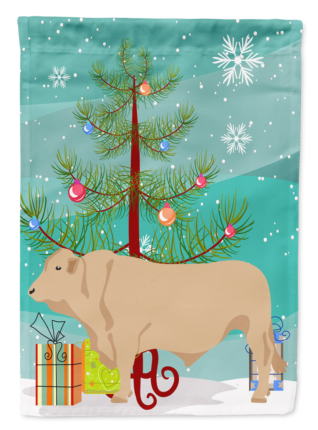 Charolais Cow Christmas Flag Garden Size BB9193GF  the-store.com.