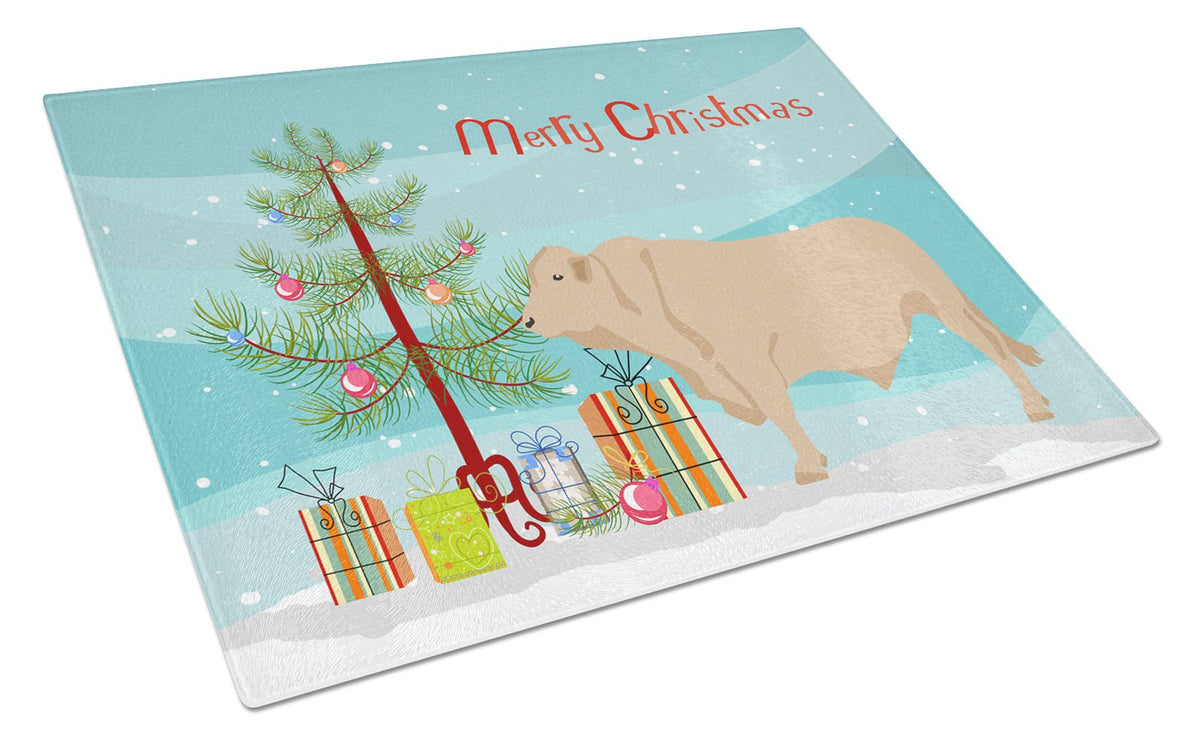 Charolais Cow Christmas Glass Cutting Board Large BB9193LCB by Caroline&#39;s Treasures