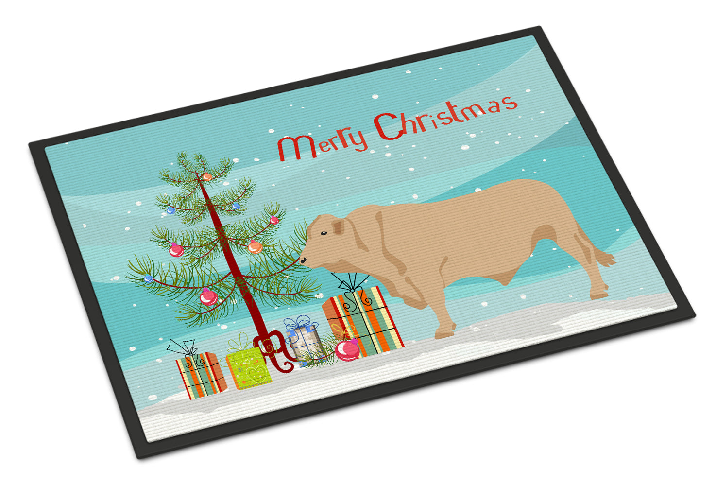 Charolais Cow Christmas Indoor or Outdoor Mat 18x27 BB9193MAT - the-store.com