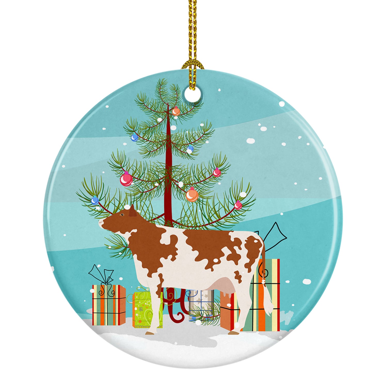 Ayrshire Cow Christmas Ceramic Ornament BB9194CO1 - the-store.com