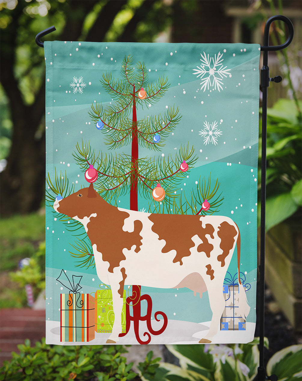 Ayrshire Cow Christmas Flag Garden Size BB9194GF  the-store.com.