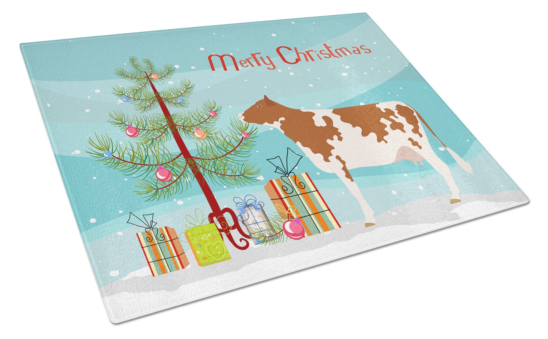 Ayrshire Cow Christmas Glass Cutting Board Large BB9194LCB by Caroline's Treasures