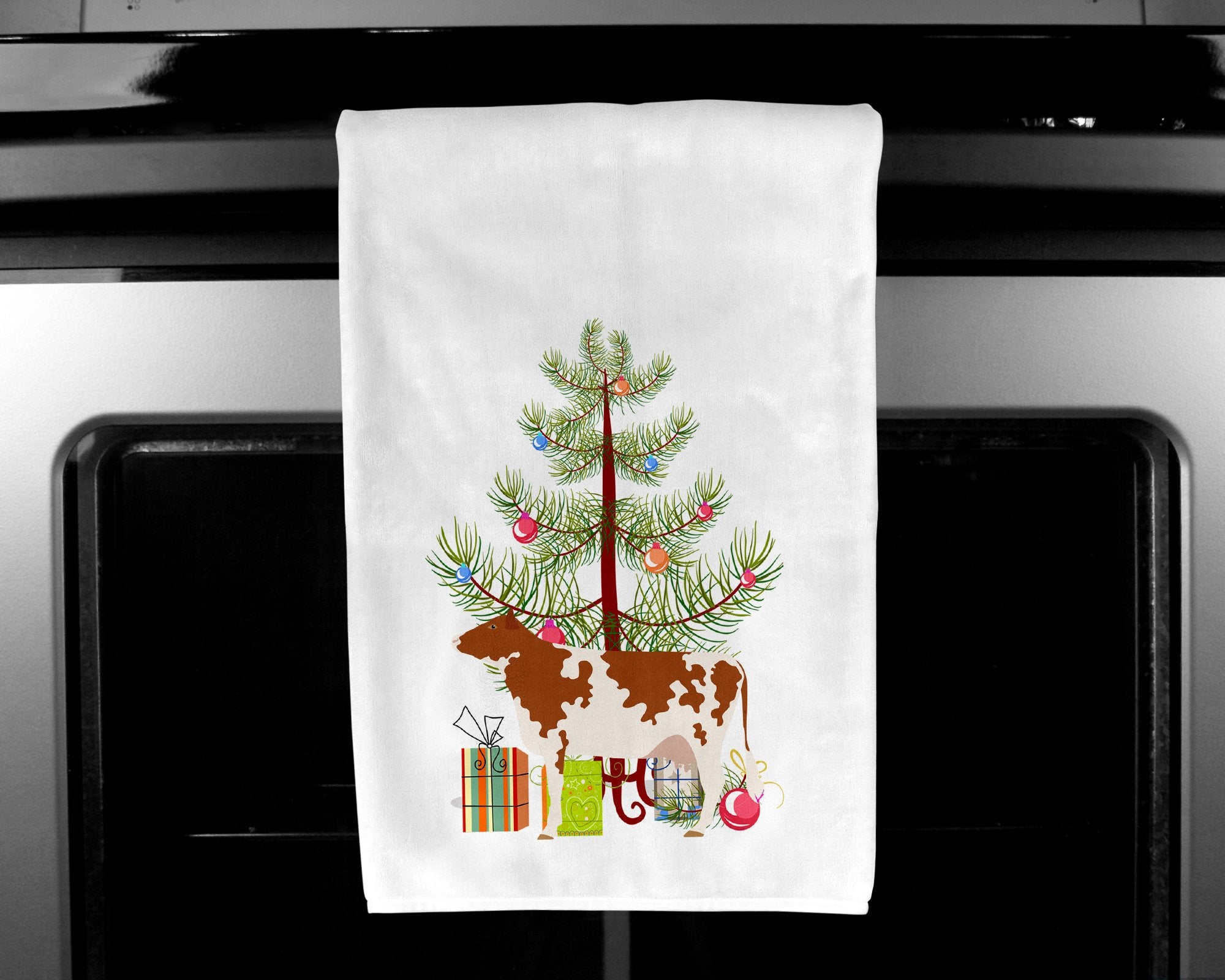 Ayrshire Cow Christmas White Kitchen Towel Set of 2 BB9194WTKT by Caroline's Treasures