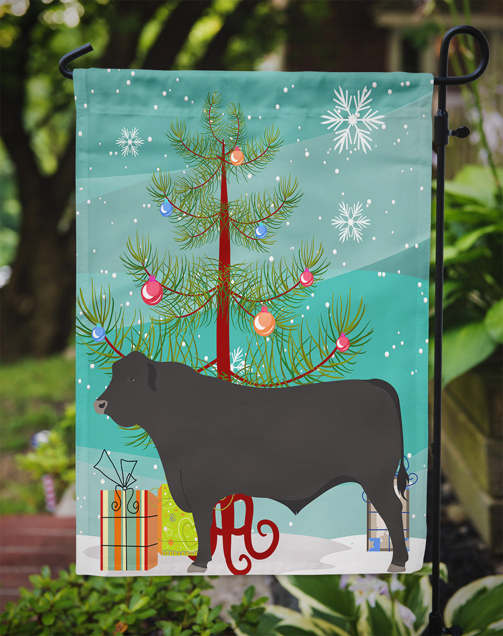 Black Angus Cow Christmas Flag Garden Size BB9195GF  the-store.com.