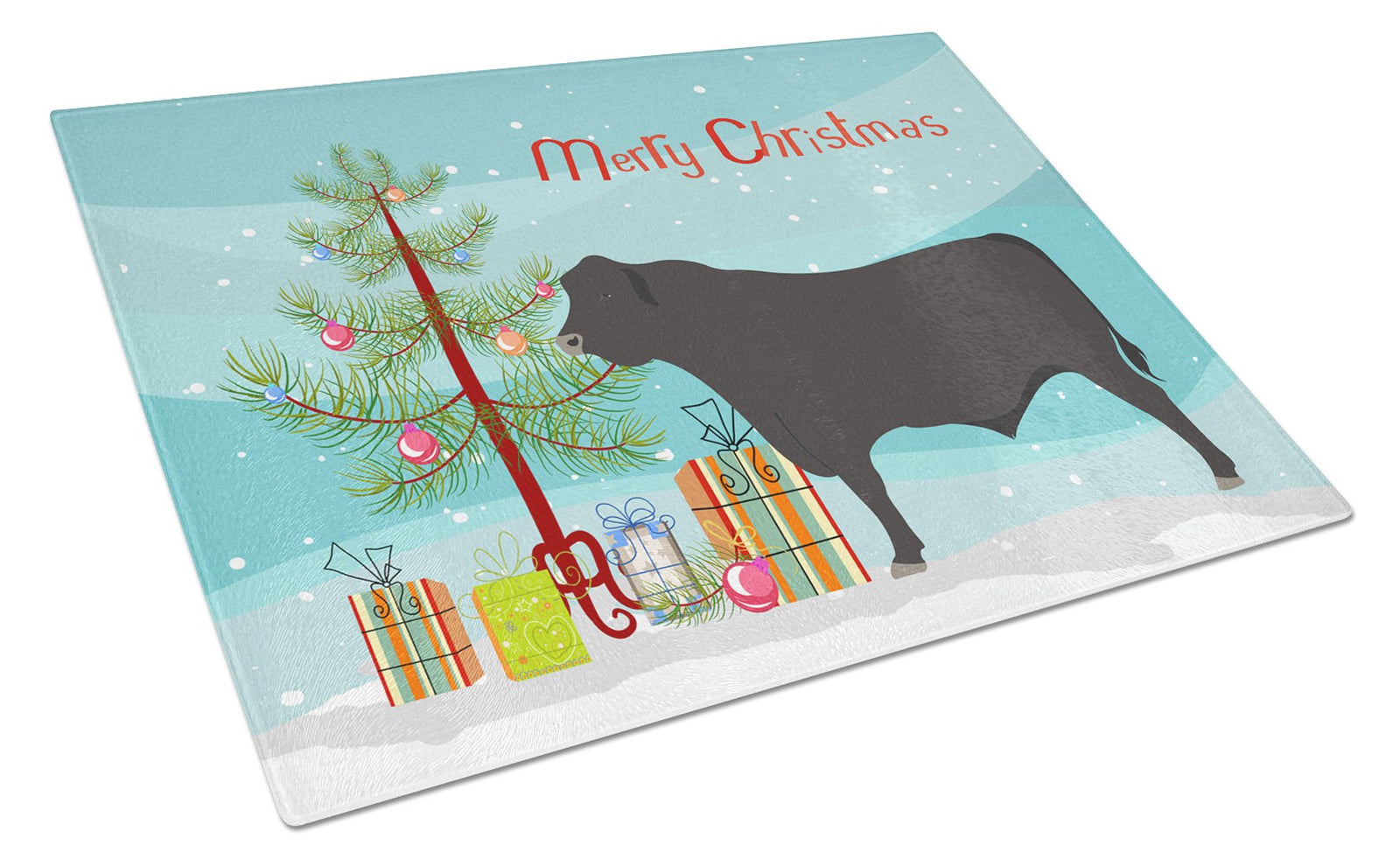 Black Angus Cow Christmas Glass Cutting Board Large BB9195LCB by Caroline's Treasures