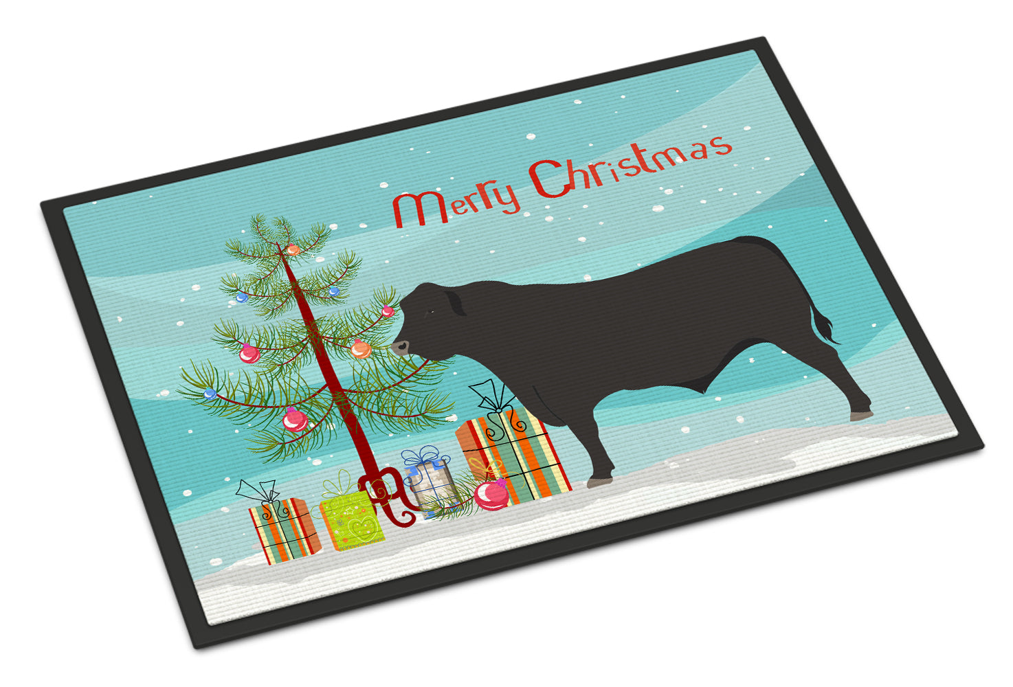 Black Angus Cow Christmas Indoor or Outdoor Mat 18x27 BB9195MAT - the-store.com