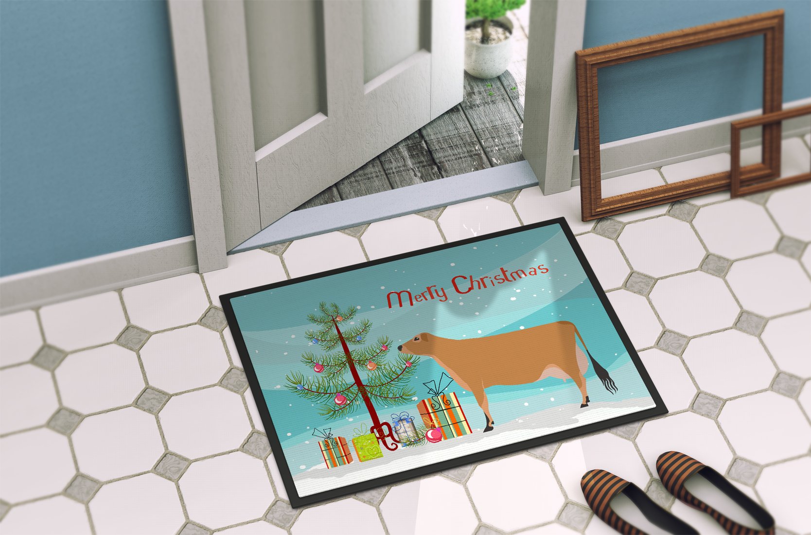 Jersey Cow Christmas Indoor or Outdoor Mat 24x36 BB9196JMAT by Caroline's Treasures