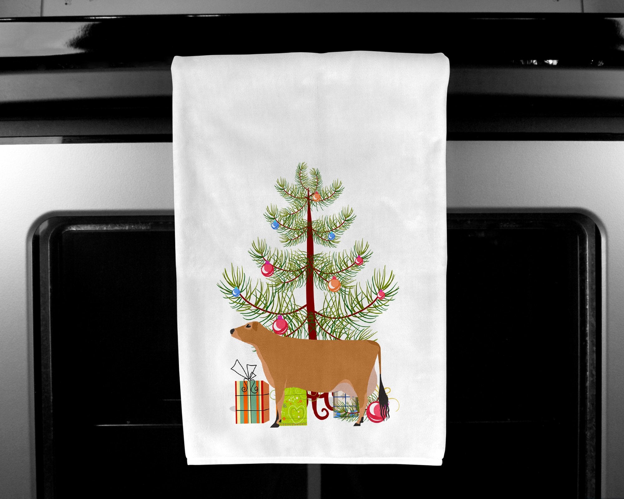 Jersey Cow Christmas White Kitchen Towel Set of 2 BB9196WTKT by Caroline's Treasures