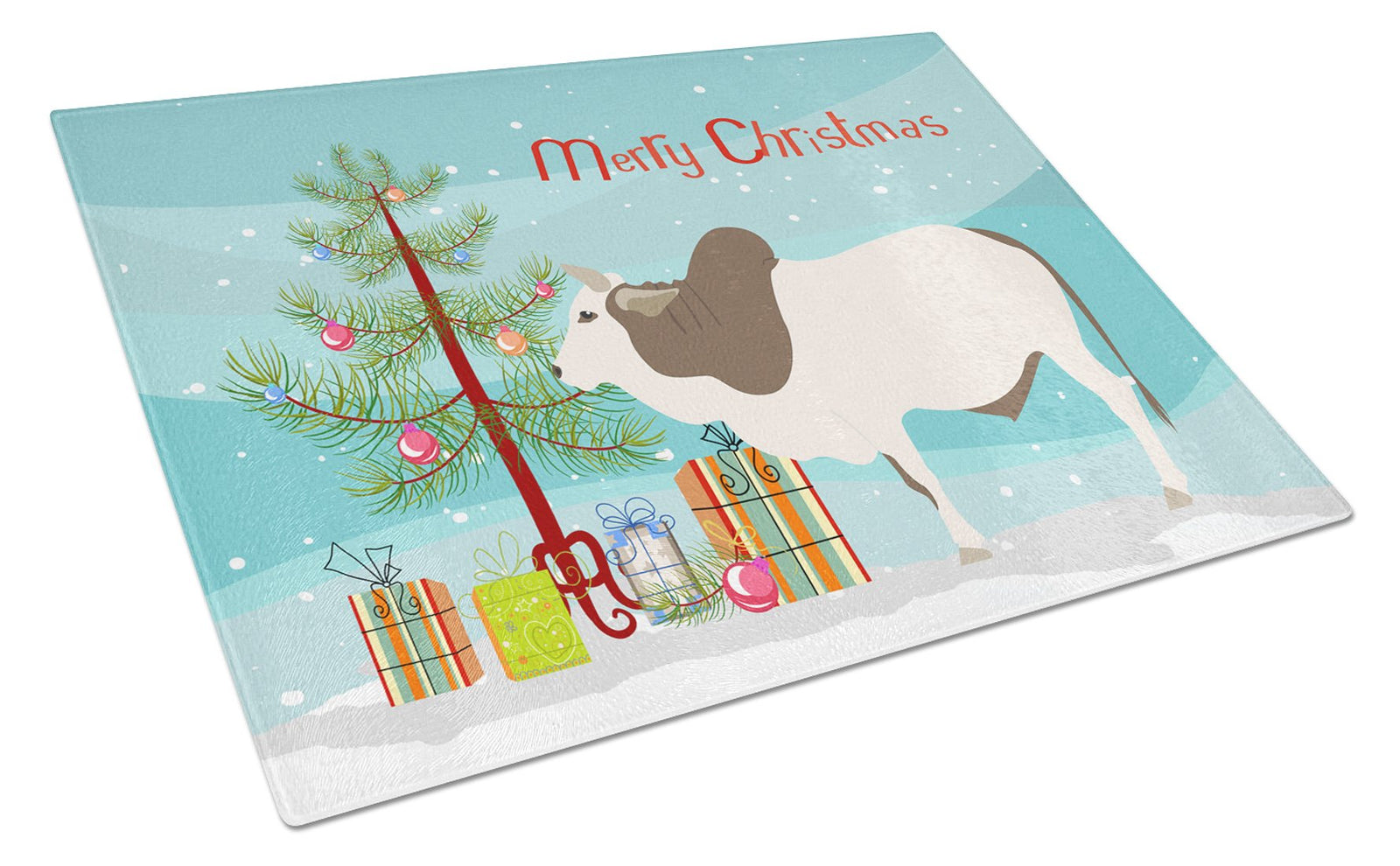 Malvi Cow Christmas Glass Cutting Board Large BB9197LCB by Caroline's Treasures