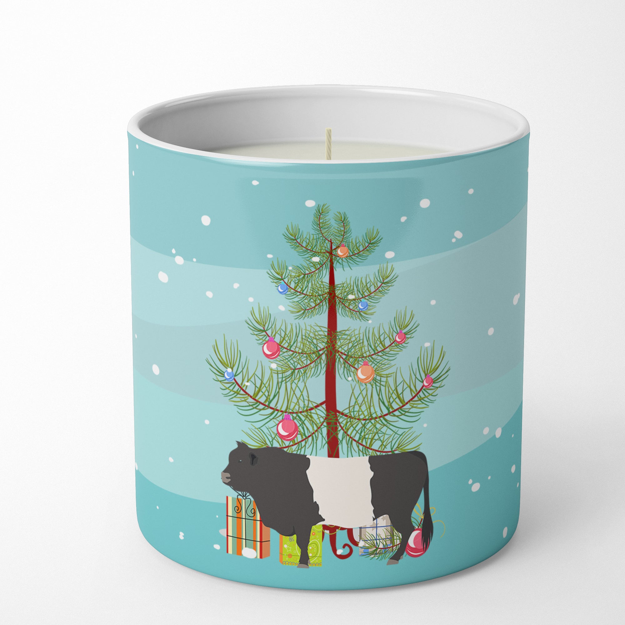 Buy this Belted Galloway Cow Christmas 10 oz Decorative Soy Candle