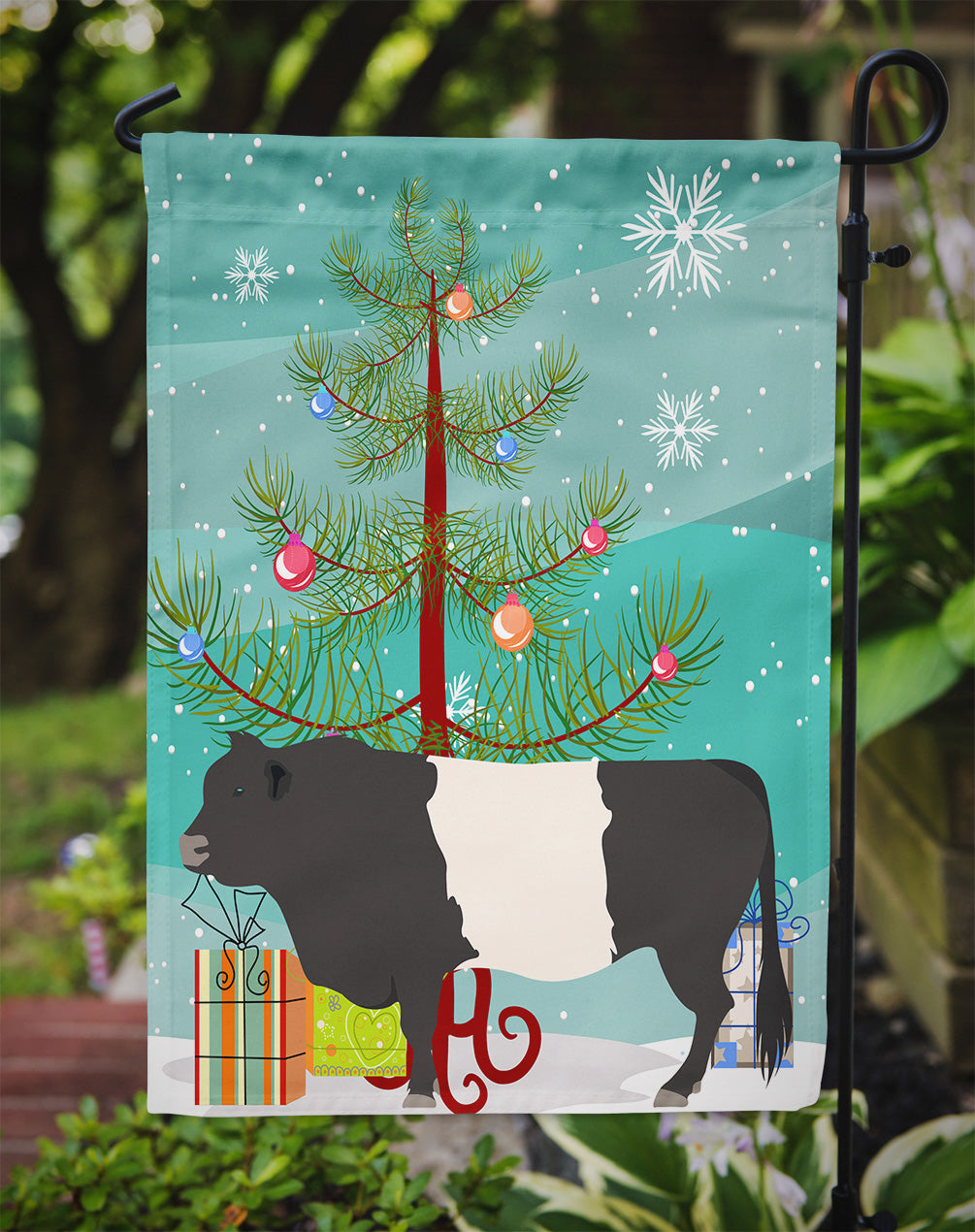 Belted Galloway Cow Christmas Flag Garden Size BB9198GF  the-store.com.