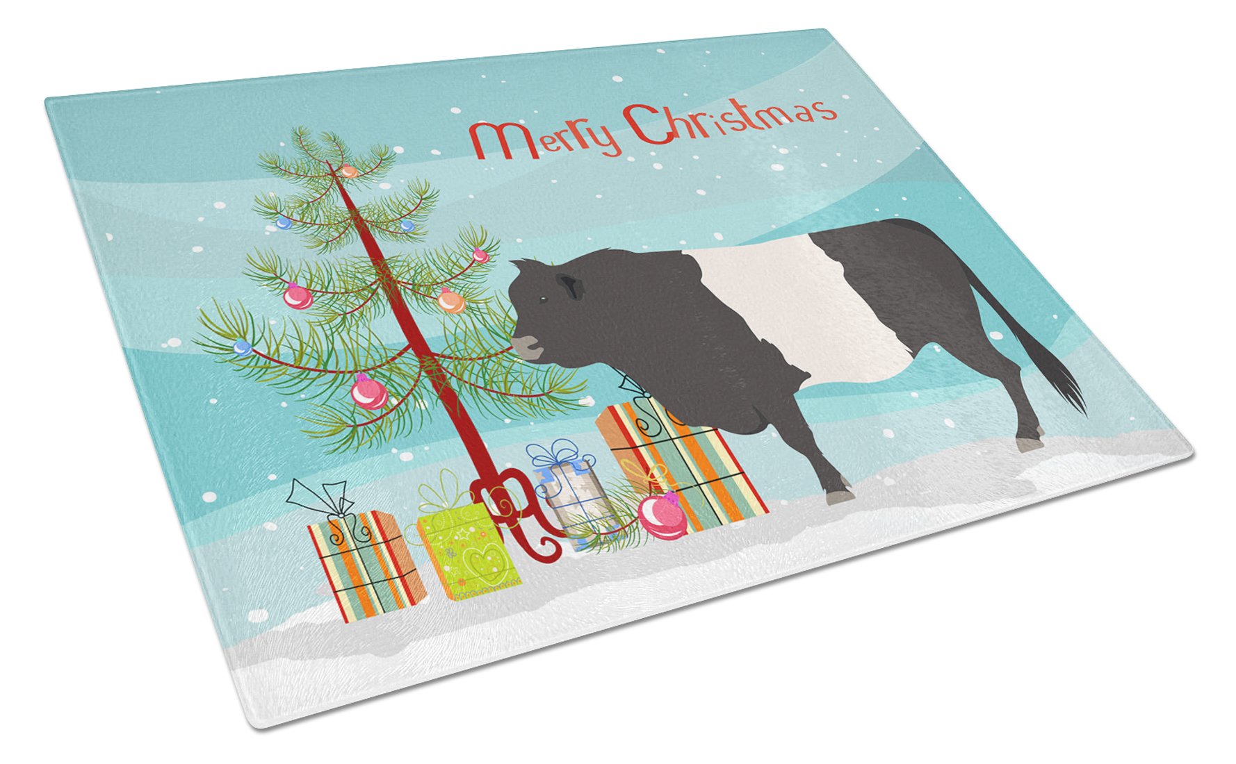 Belted Galloway Cow Christmas Glass Cutting Board Large BB9198LCB by Caroline's Treasures