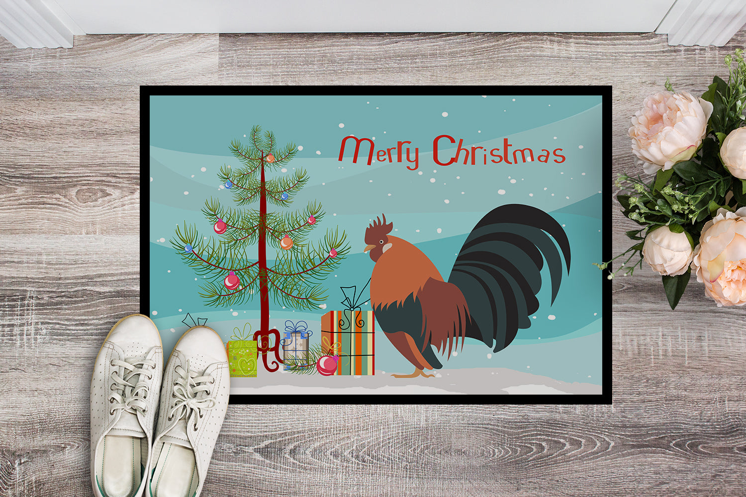 Dutch Bantam Chicken Christmas Indoor or Outdoor Mat 18x27 BB9203MAT - the-store.com