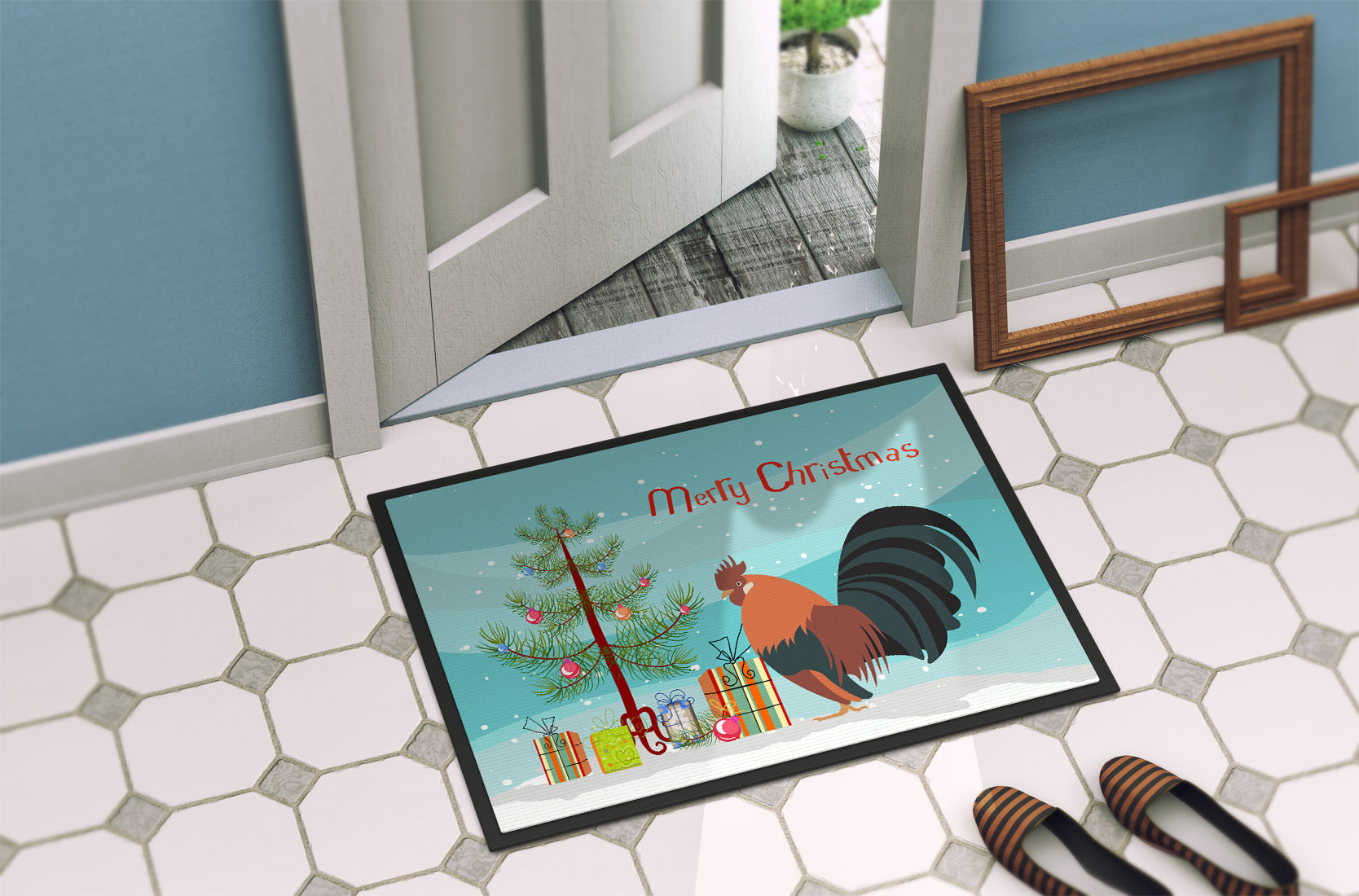 Dutch Bantam Chicken Christmas Indoor or Outdoor Mat 18x27 BB9203MAT - the-store.com