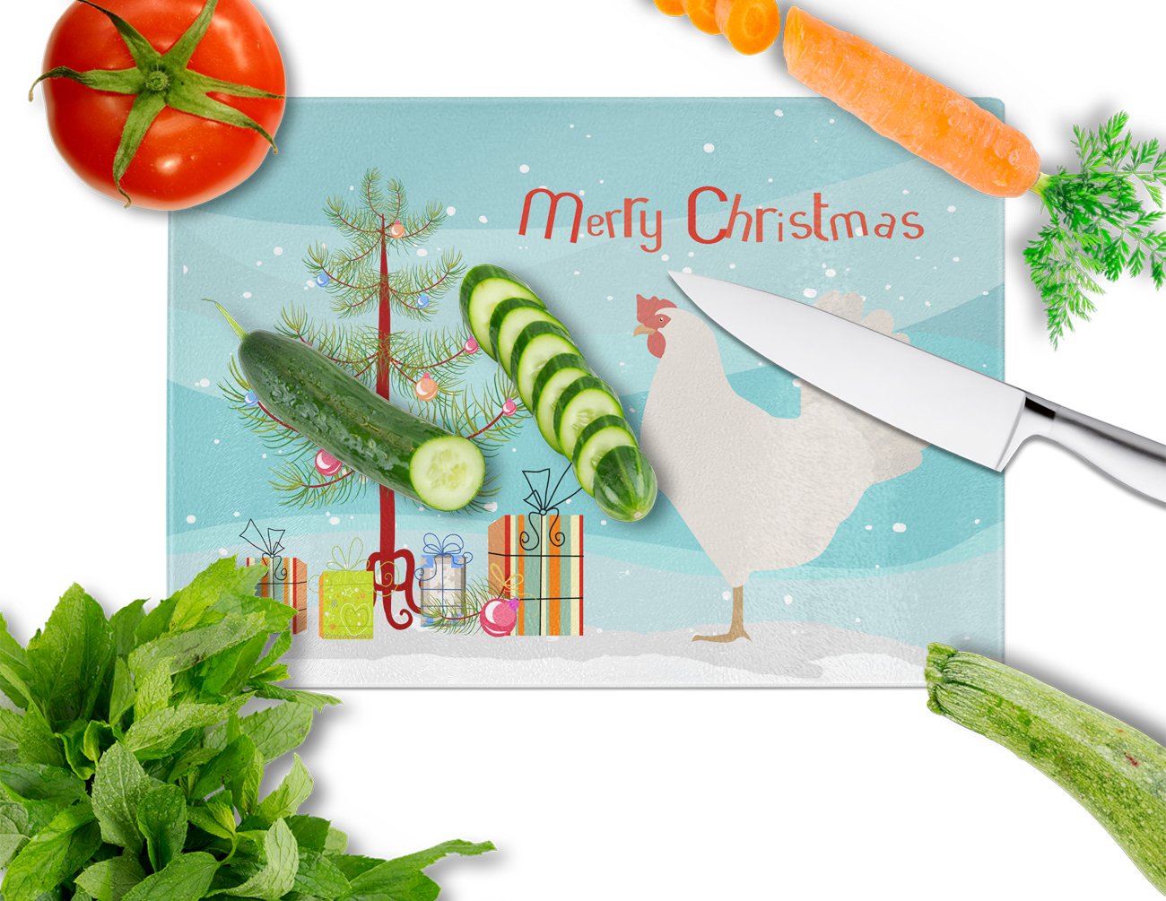 Leghorn Chicken Christmas Glass Cutting Board Large BB9207LCB by Caroline's Treasures