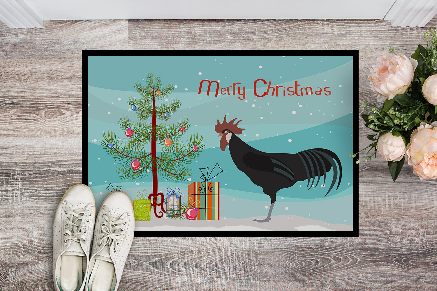 Minorca Ctalalan Chicken Christmas Indoor or Outdoor Mat 18x27 BB9208MAT - the-store.com