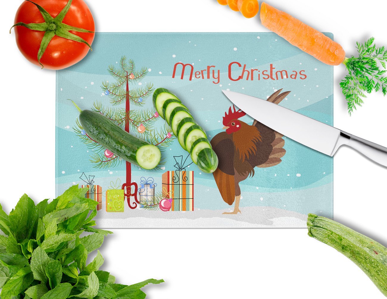 Malaysian Serama Chicken Christmas Glass Cutting Board Large BB9209LCB by Caroline's Treasures