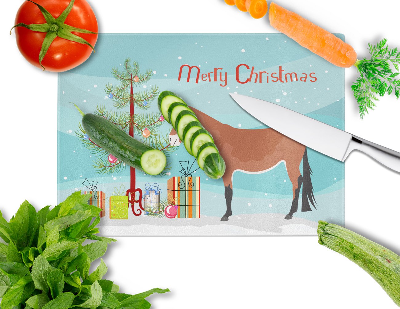 Mule Christmas Glass Cutting Board Large BB9212LCB by Caroline's Treasures