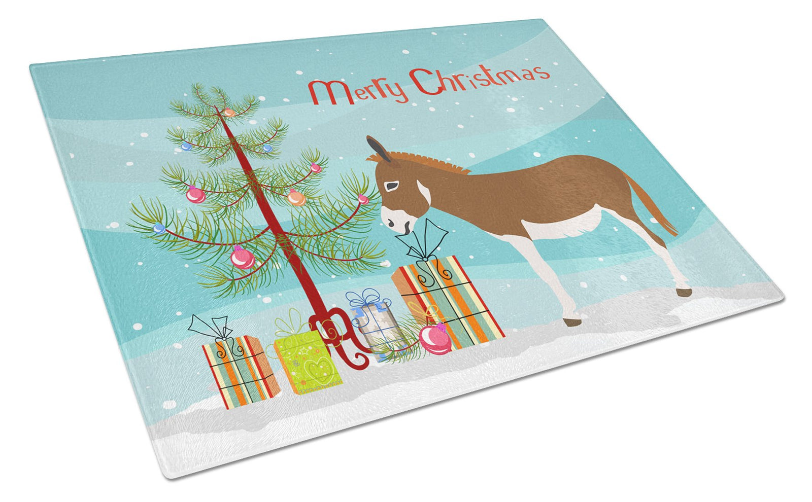 Miniature Mediterranian Donkey Christmas Glass Cutting Board Large BB9214LCB by Caroline's Treasures