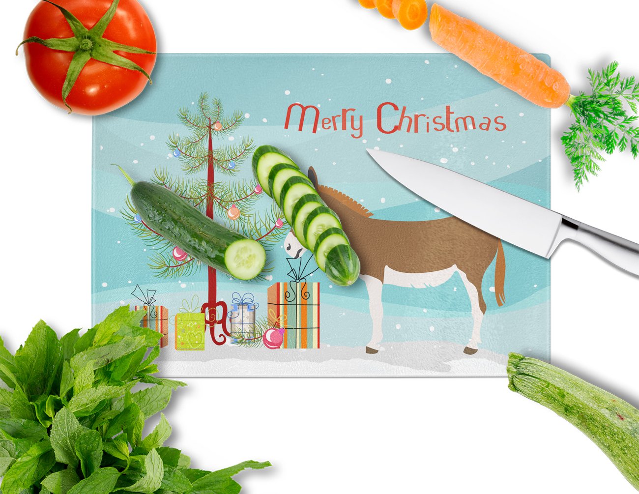 Miniature Mediterranian Donkey Christmas Glass Cutting Board Large BB9214LCB by Caroline's Treasures