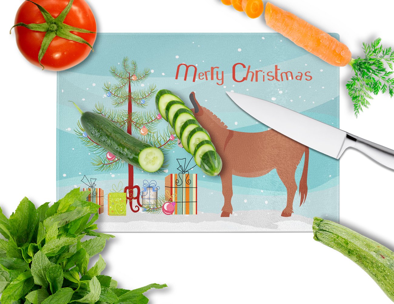 Irish Donkey Christmas Glass Cutting Board Large BB9215LCB by Caroline's Treasures