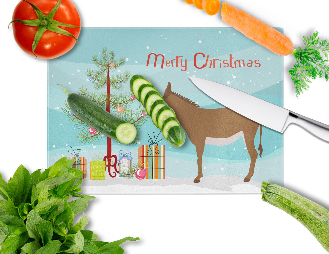 Cotentin Donkey Christmas Glass Cutting Board Large BB9216LCB by Caroline's Treasures