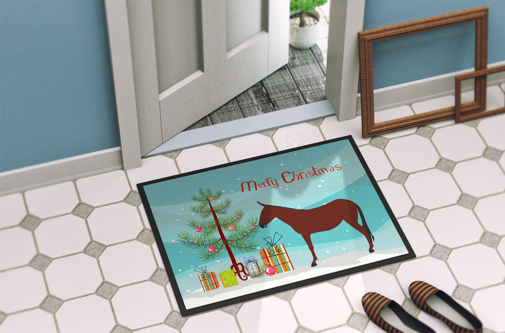 Hinny Horse Donkey Christmas Indoor or Outdoor Mat 18x27 BB9217MAT - the-store.com