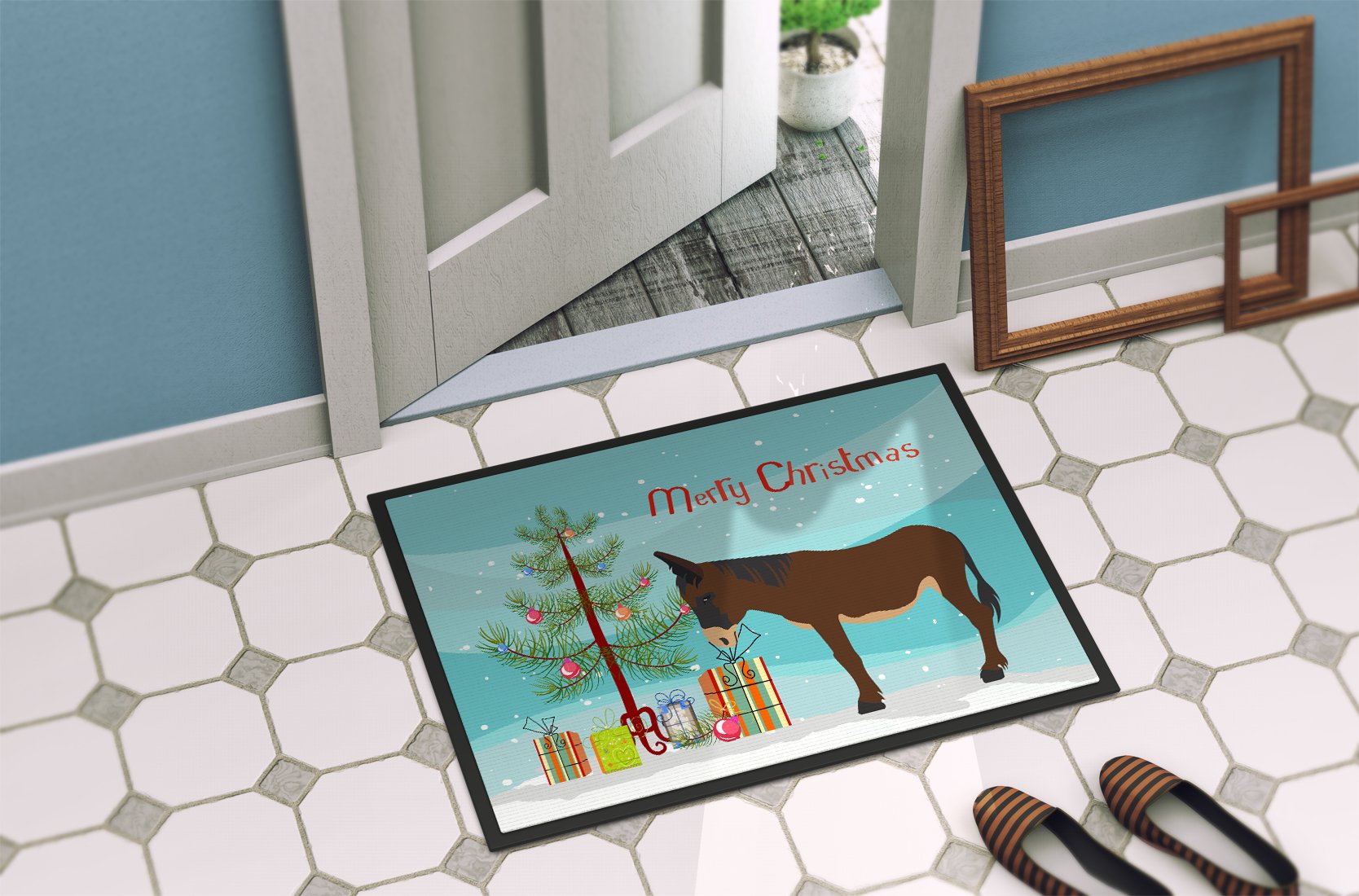 Zamorano-Leones Donkey Christmas Indoor or Outdoor Mat 24x36 BB9220JMAT by Caroline's Treasures