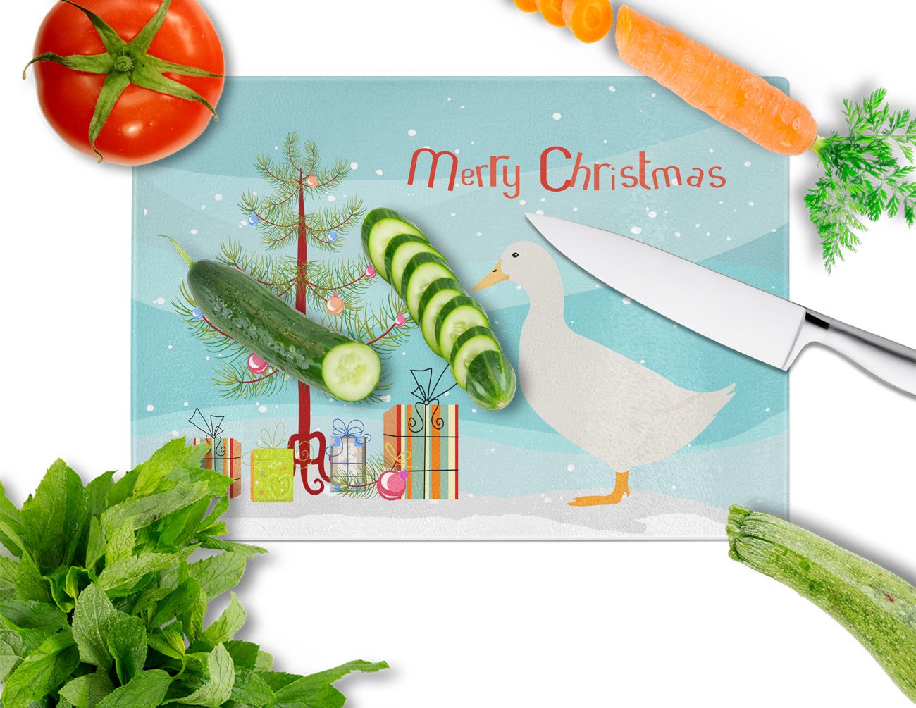 American Pekin Duck Christmas Glass Cutting Board Large BB9227LCB by Caroline's Treasures