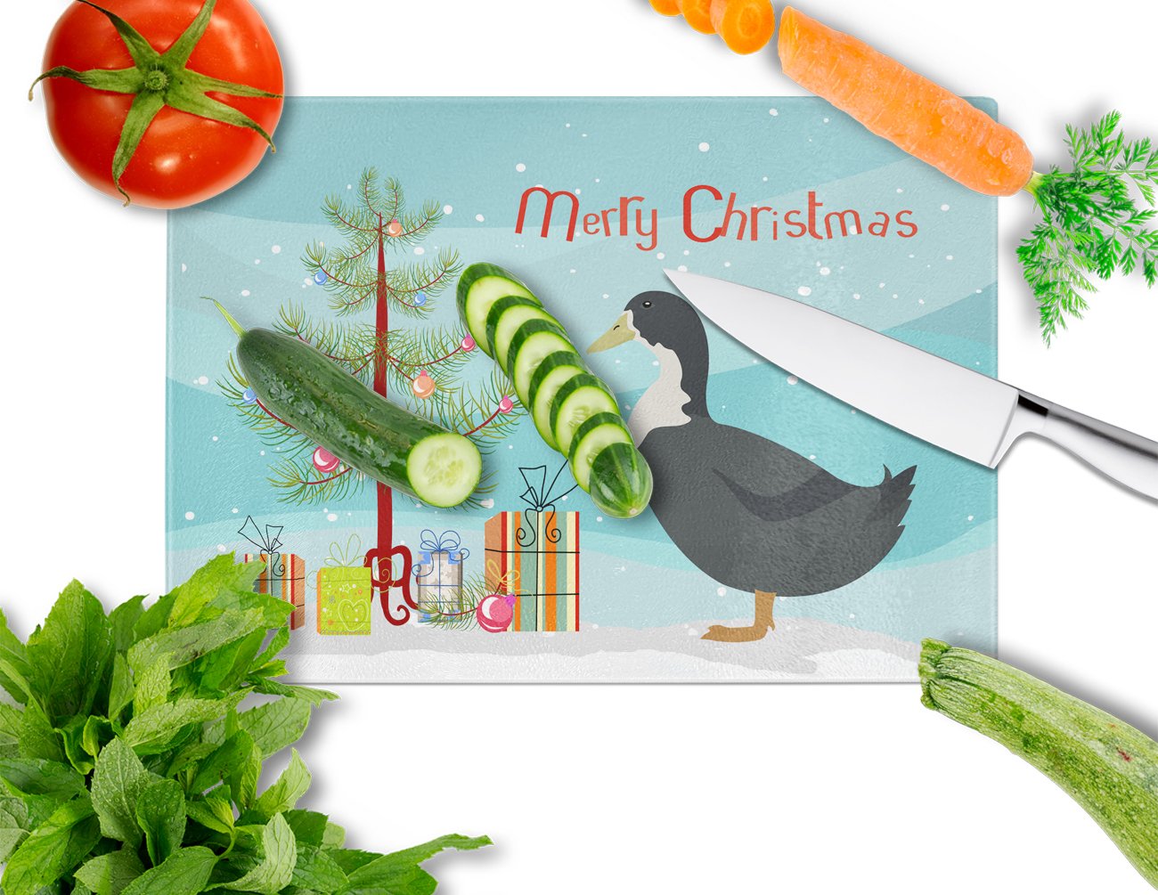 Blue Swedish Duck Christmas Glass Cutting Board Large BB9229LCB by Caroline's Treasures