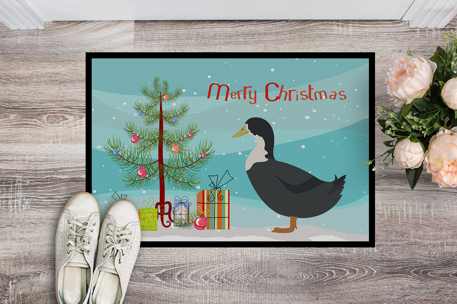 Blue Swedish Duck Christmas Indoor or Outdoor Mat 18x27 BB9229MAT - the-store.com