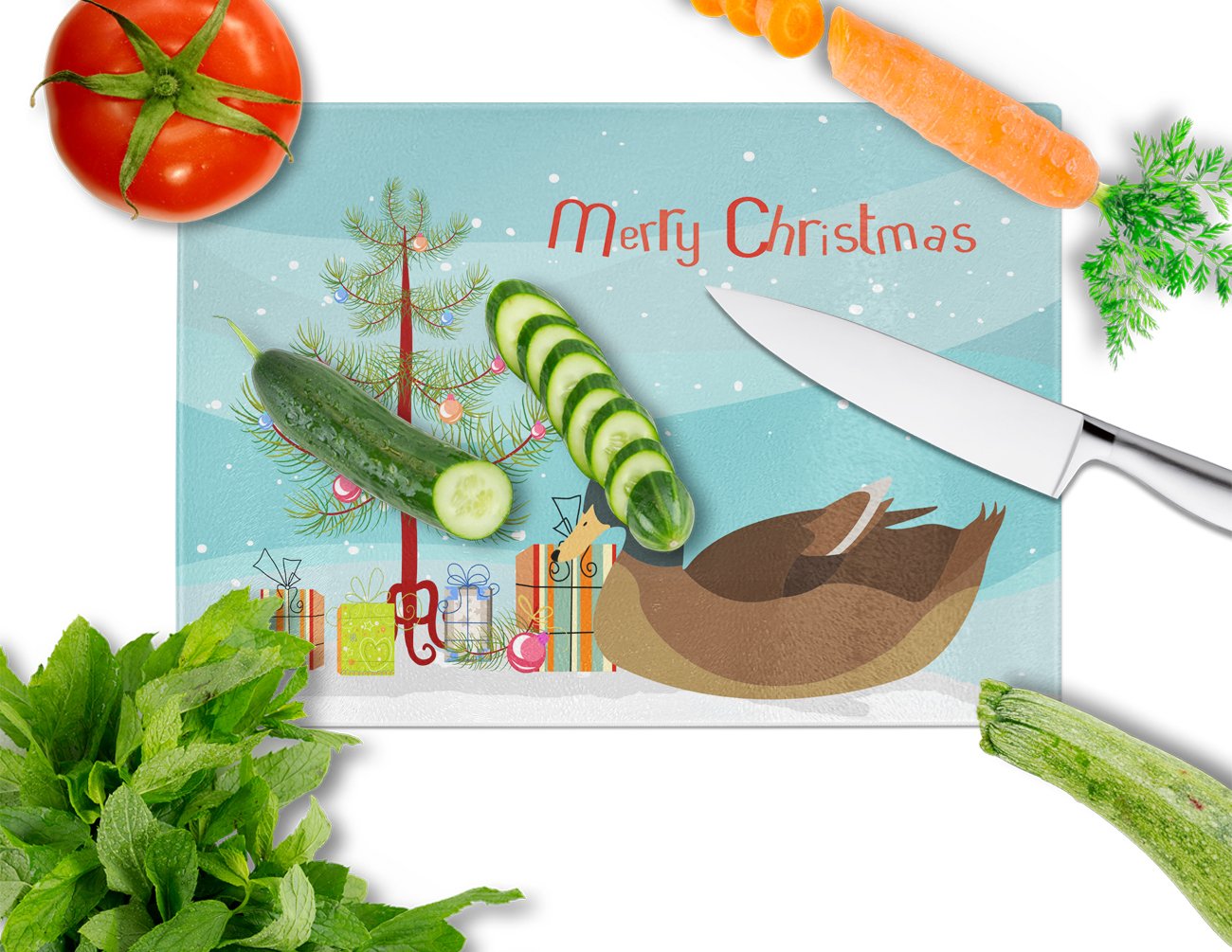 Khaki Campbell Duck Christmas Glass Cutting Board Large BB9233LCB by Caroline's Treasures