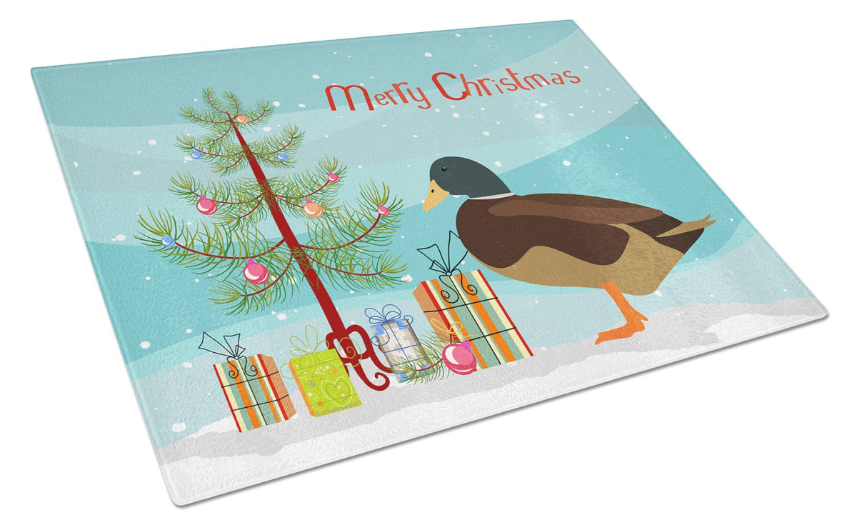 Silver Bantam Duck Christmas Glass Cutting Board Large BB9234LCB by Caroline&#39;s Treasures