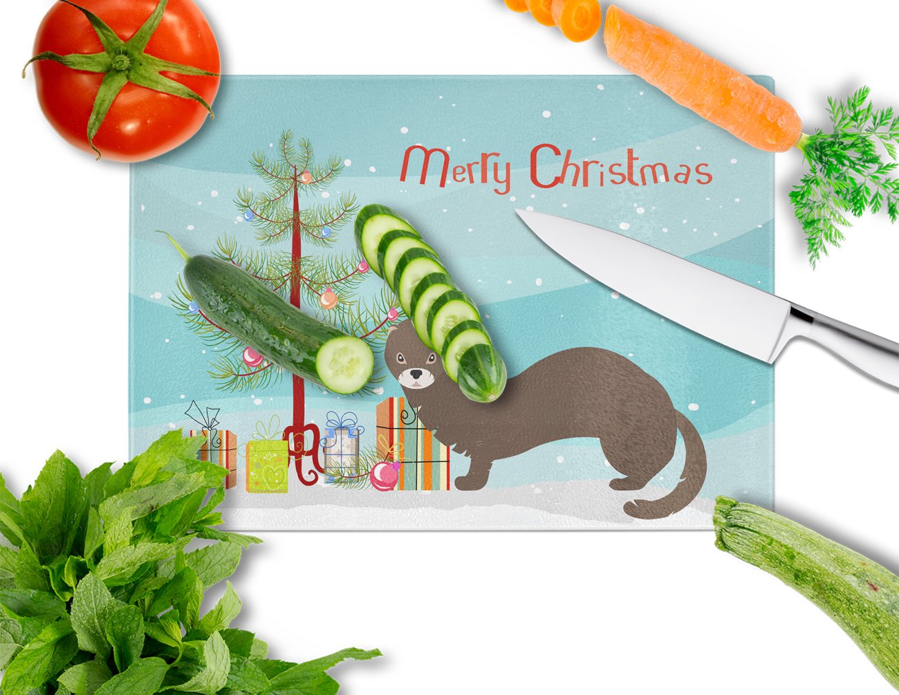 Russian or European Mink Christmas Glass Cutting Board Large BB9235LCB by Caroline's Treasures