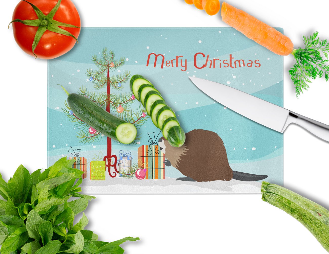 Eurasian Beaver Christmas Glass Cutting Board Large BB9240LCB by Caroline's Treasures