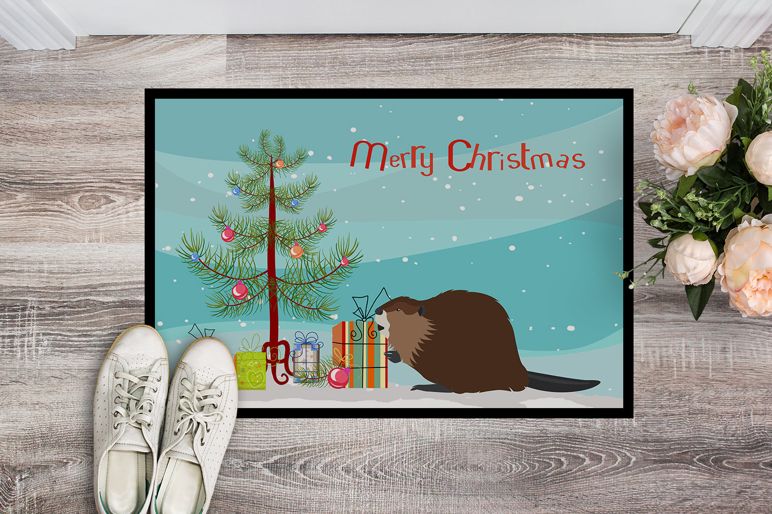 Eurasian Beaver Christmas Indoor or Outdoor Mat 18x27 BB9240MAT - the-store.com