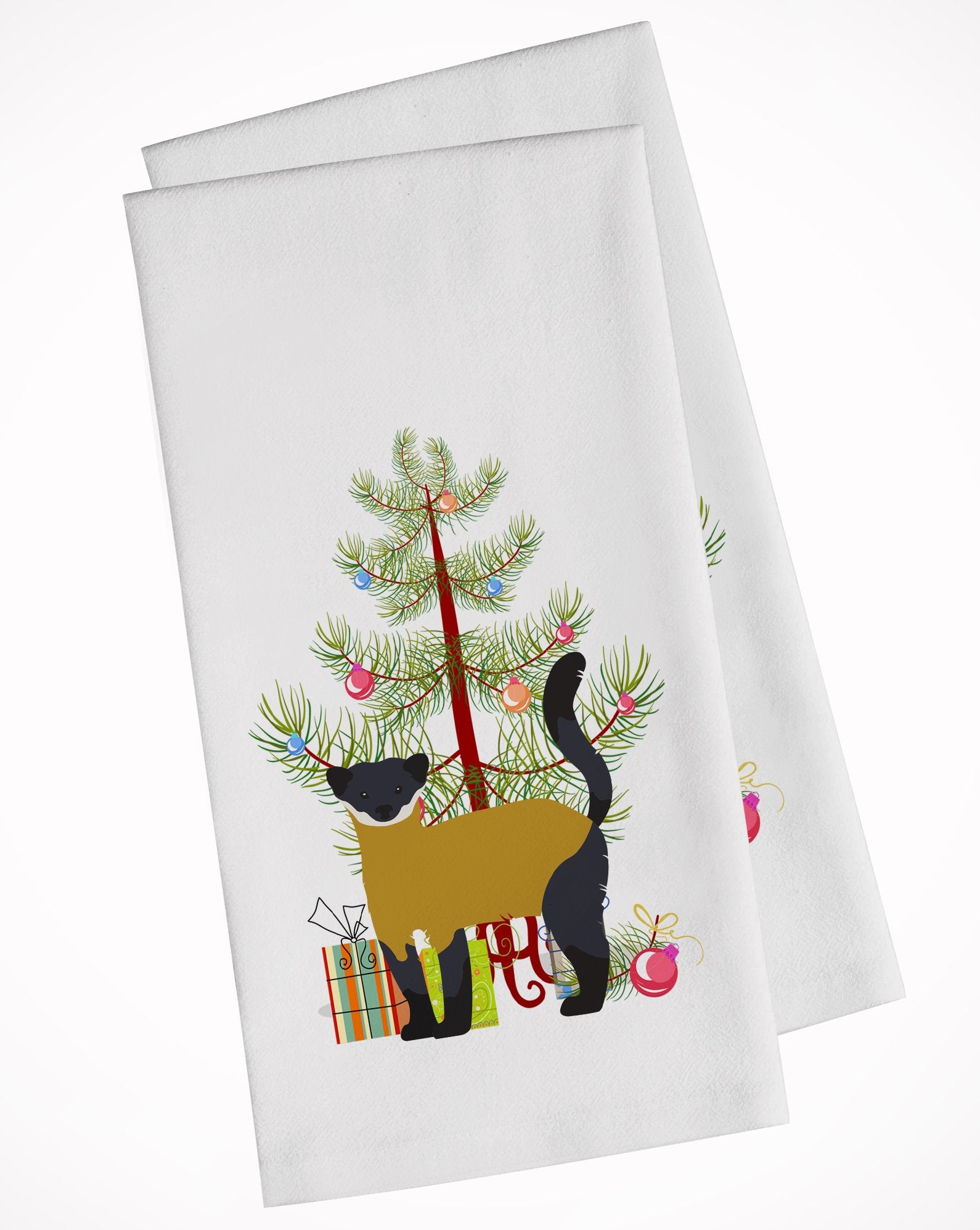 Yellow-Throated Marten Christmas White Kitchen Towel Set of 2 BB9241WTKT by Caroline's Treasures