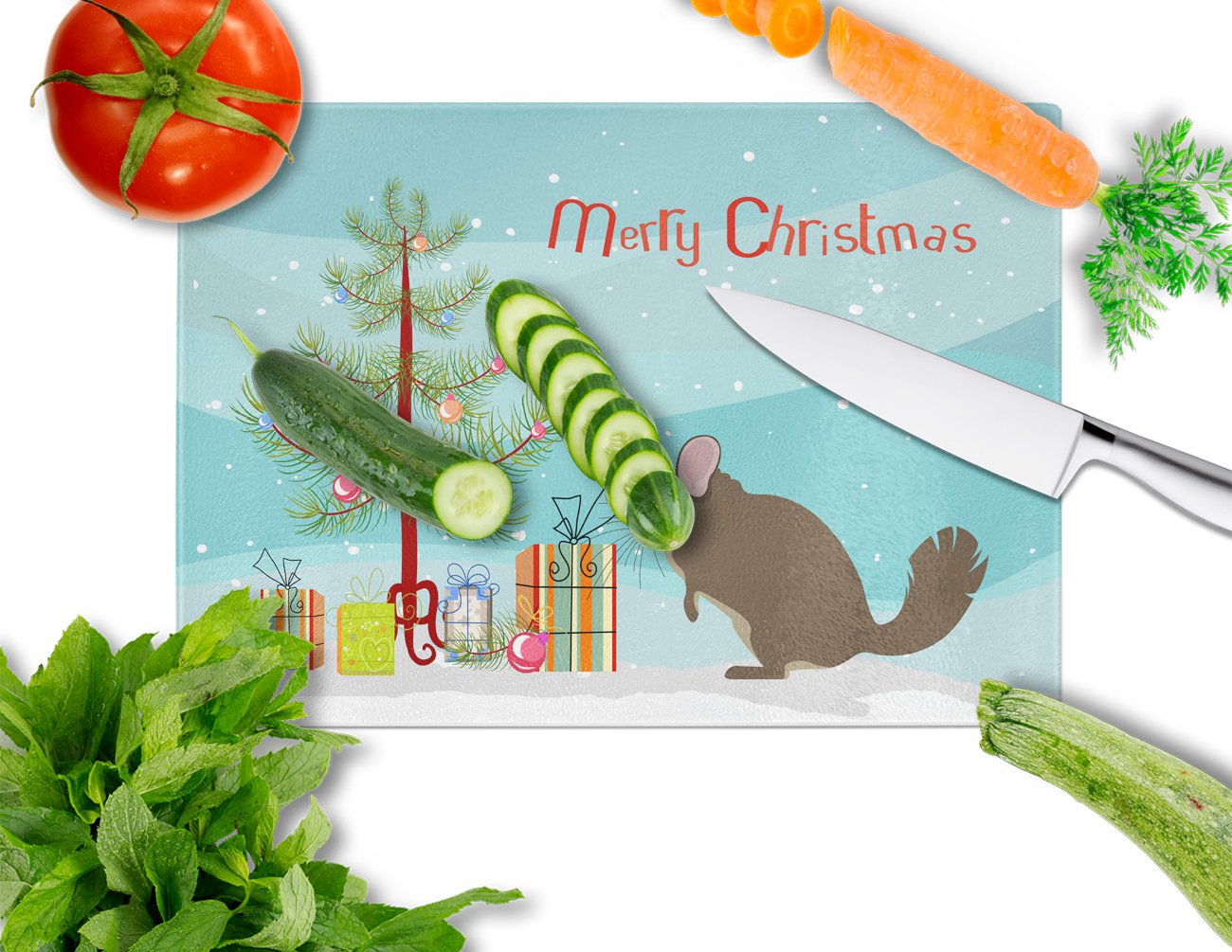 Chinchilla Christmas Glass Cutting Board Large BB9242LCB by Caroline's Treasures