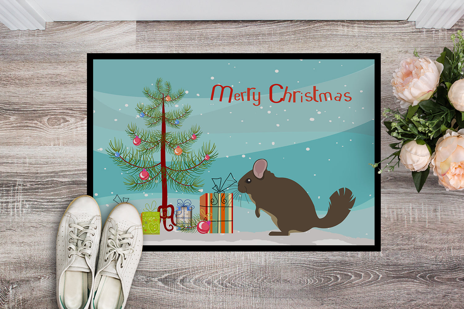 Chinchilla Christmas Indoor or Outdoor Mat 18x27 BB9242MAT - the-store.com